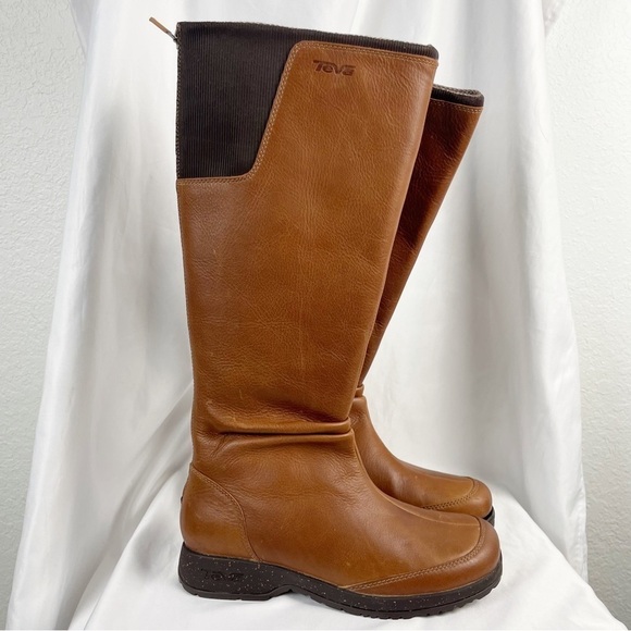 Teva Afton Leather Tall Boots Brown Size 6.5 - Picture 1 of 9